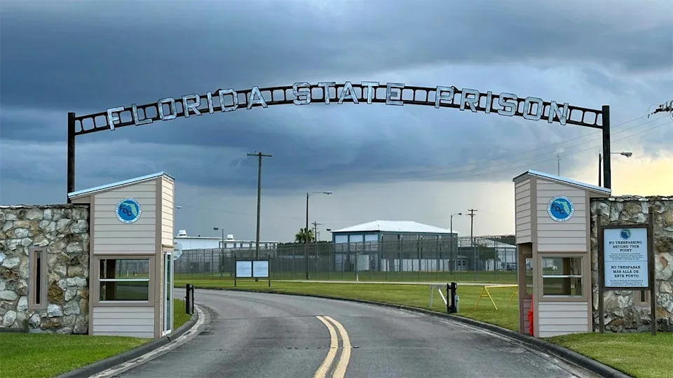 Clouds hovering over the entrance of Florida State Prison in Starke
