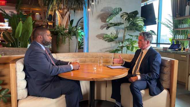 Byron Donalds and Todd McDermott Left to right: Florida Republican candidate for Governor Byron Donalds and WPBF 25 News "On the Record" host Todd McDermott.
