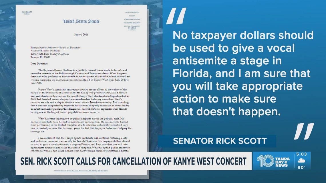 Sen. Rick Scott urges Tampa Sports Authority to reconsider upcoming Kanye West shows