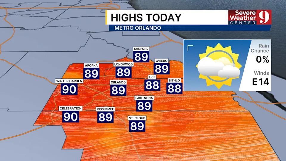 Temperatures will continue to rise for Saturday. Afternoon highs around Central Florida could reach the upper 80s and lower 90s once again.