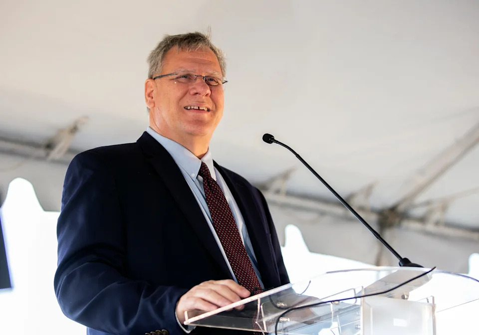 St. Joe President and CEO Jorge Gonzalez speaks as FSU Health and Tallahassee Memorial Healthcare host a construction kickoff event for their medical campus in Panama City Beach, Fla. on Tuesday, Jan. 17, 2023. 