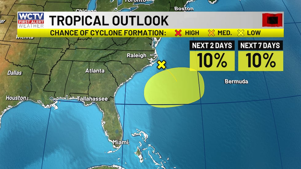 A small chance that an area of low pressure develops into an organized tropical system.