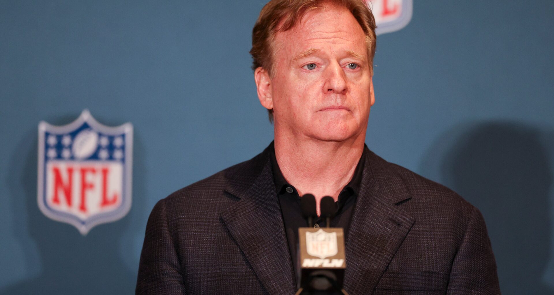 NFL Commissioner Roger Goodell speaks to media during the annual league meetings at the JW Marriott.