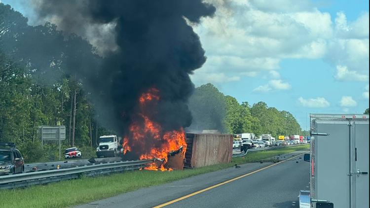 Jacksonville man suffers critical injuries in fiery semi-truck crash on I-95 in St. Johns County
