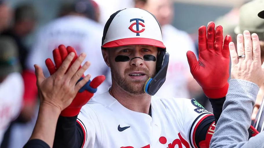 Minnesota Twins designated hitter Ryan Jeffers celebrating