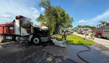 Dump truck catches fire on Aloha Road in San Carlos Park | Lee County