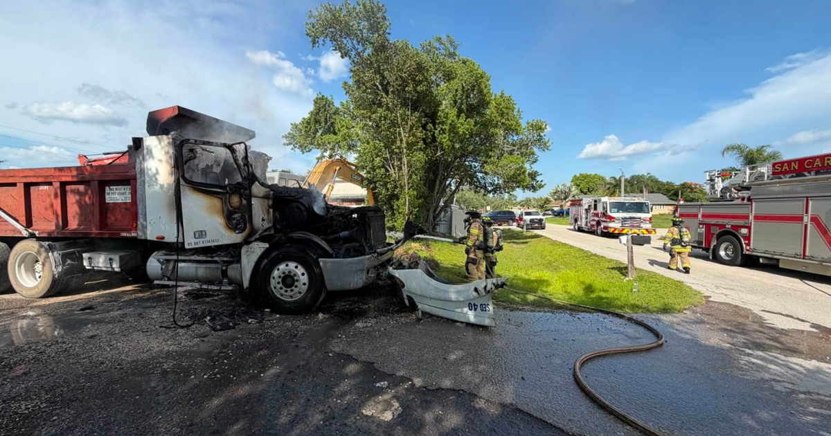 Dump truck catches fire on Aloha Road in San Carlos Park | Lee County