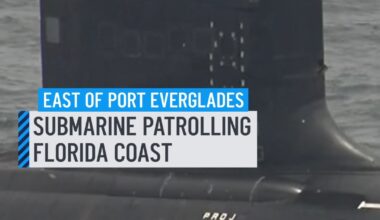 Aerial footage captured what appears to be a submarine near Florida's east coast. Chopper 6 was flying over the area on Tuesday when it spotted the submarine moving through the waters off Port Everglades. #submarine #Florida #PortEverglades