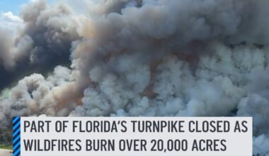 BREAKING 🔥🚨: Crews were making progress as they battled three brush fires in western Miami-Dade County on Friday, tackling hotspots and turning off power to help put the flames out as a stretch of the Florida's Turnpike was shut down as a result of the blaze. The southbound lanes of the Turnpike were closed from Okeechobee Road to Northwest 41st Street "to support ongoing firefighting operations and ensure public safety," Miami-Dade Fire Rescue posted on X Friday afternoon. #fire #florida #turnpike #hotspot #flames