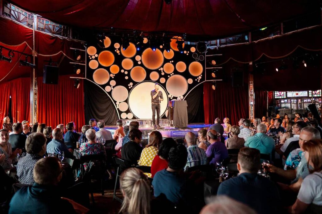 A stand-up comedian during his set