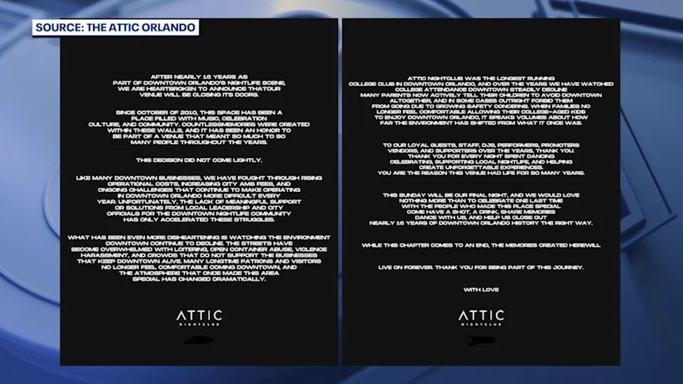 <div>The Attic shares a public statement via social media announcing the final weekend. (Credit: The Attic-Facebook)</div>