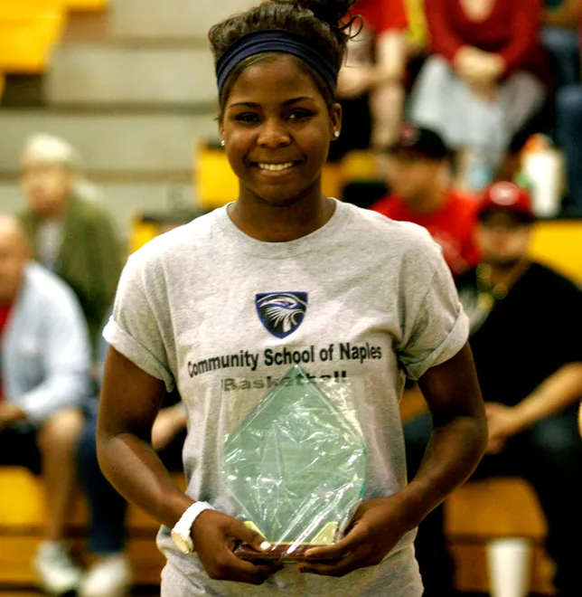 Michelle Woods, Community School of Naples, was awarded Miss Basketball at the South Florida Association of Basketball Coaches Girls All-Star Game on Monday March 7, 2011 at Bishop Verot High School.