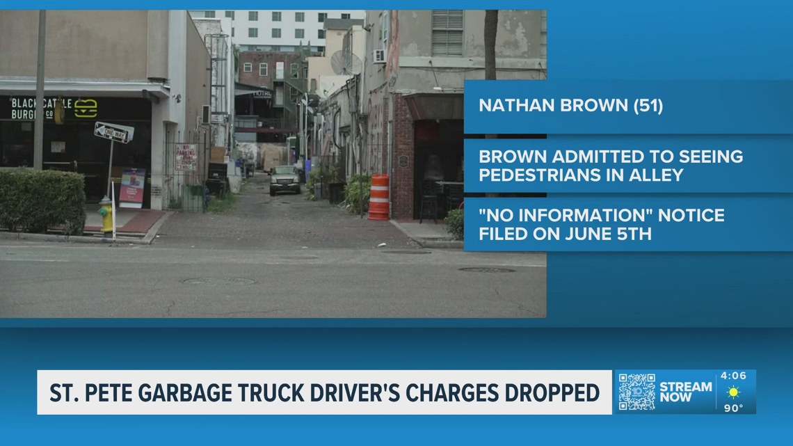 Charges dropped for St. Pete garbage truck driver accused of hitting sleeping woman in alley