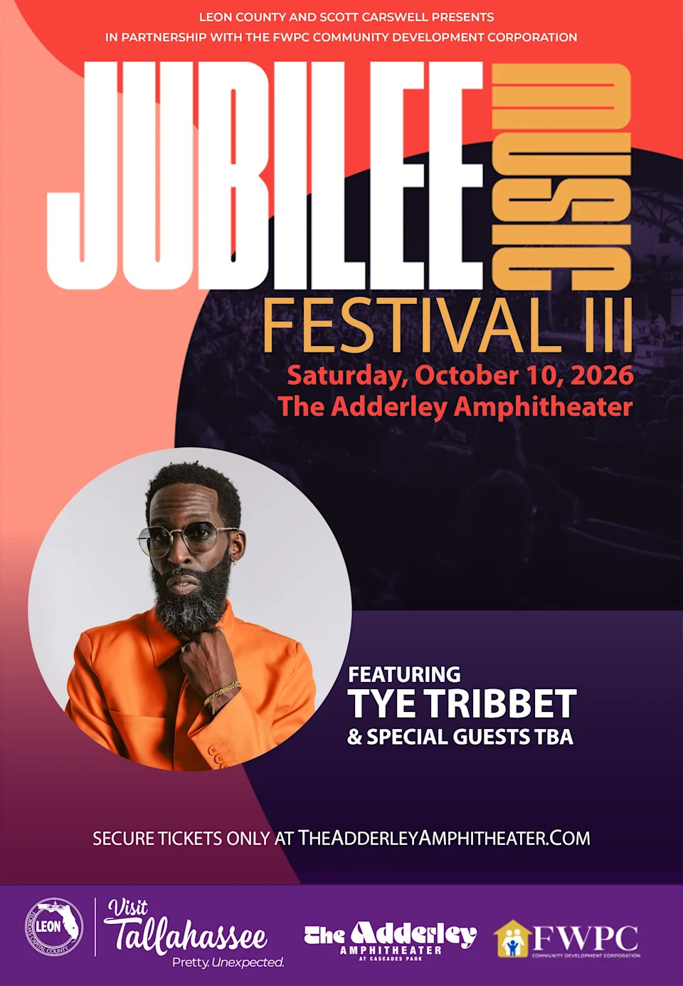 The Jubilee Music Festival III featuring Tye Tribbett is coming to The Adderley Amphitheater for a show at 7 p.m. Saturday, Oct. 10, 2026.