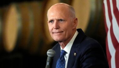 Sen. Rick Scott, R-Fla., is asking the Tampa Sports Authority to review approval for Ye's (formerly Kanye West) upcoming shows at Raymond James Stadium, citing past antisemitic remarks made by the rapper. (AP Photo/Mike Stewart, File)