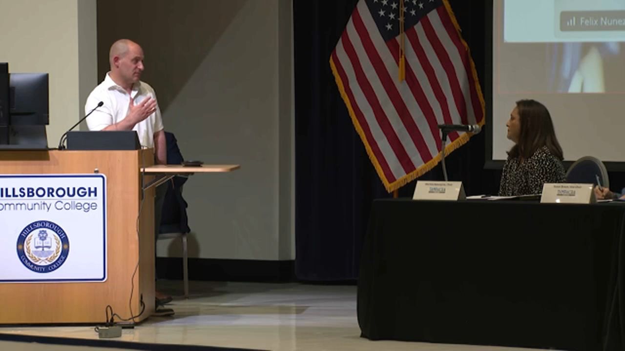 On Wednesday night, Rays CEO Ken Babby answered questions from the Drew Park community advisory committee. (Spectrum News image)