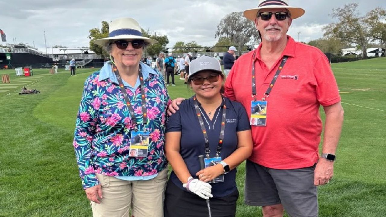 Team Florida golfer Laura Wuerker (middle) had an opportunity to receive a private lesson from PGA TOUR pro Billy Horschel ahead of the 2026 Special Olympics USA Games. (Spectrum News/Roy De Jesus)