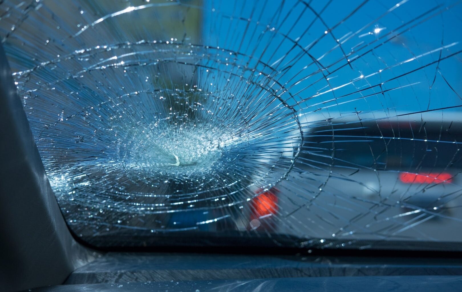 car accident. inside car front glass car are broken. image for car,vehicle,transportation,accident concept