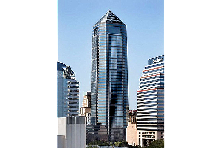 The dated image of Bank of America Tower shows its size compared with corporate neighbors, including the former SunTrust Tower now owned by VyStar Credit Union and renamed VyStar Tower.