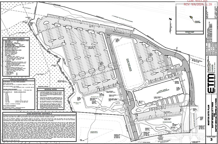 The site plan for the Baptist HealthPlace at Seven Pines at southeast Butler Boulevard and Interstate 295. The site plan for the Baptist HealthPlace at Seven Pines at southeast Butler Boulevard and Interstate 295.