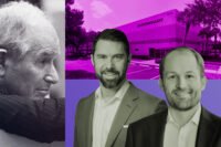 Blackstone’s Stephen Schwarzman, Dalfen Industrial’s Sean Dalfen and Link Logistics’ Luke Petherbridge with 3600 NW 54th Street in Fort Lauderdale