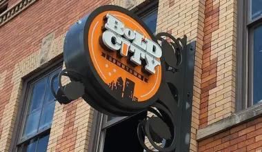 The sign for Bold City Brewery hangs from the building in Downtown Jacksonville.