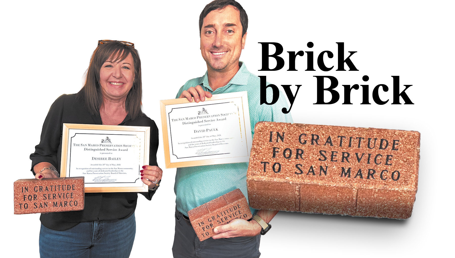 San Marco Preservation Society past board members Desiree Bailey and David Paulk are recognized for their years of service to the organization and the community it works to preserve.