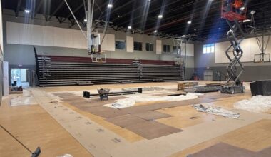 The gymnasium inside Central Florida Preparatory School's Robert A. Flanders Athletic and Performing Arts Center remains under construction ahead of the facility's planned opening for the 2026-27 school year. 