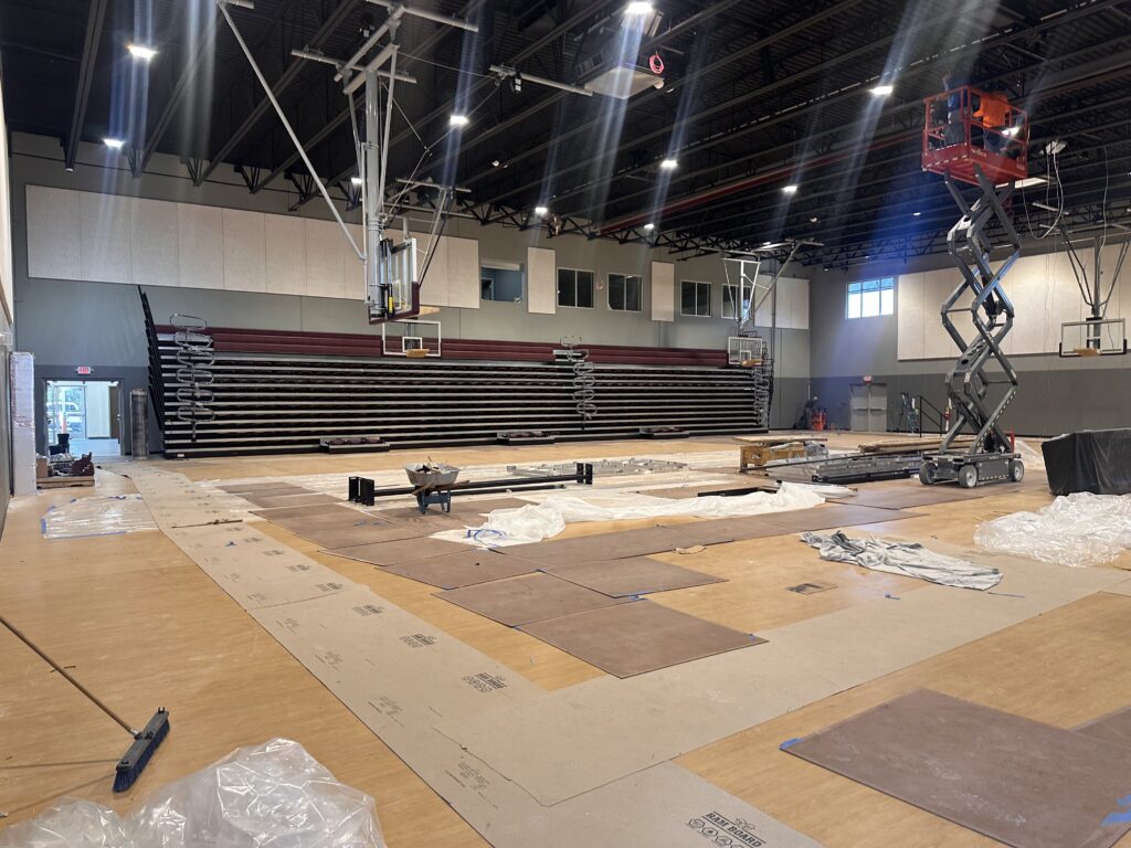 The gymnasium inside Central Florida Preparatory School's Robert A. Flanders Athletic and Performing Arts Center remains under construction ahead of the facility's planned opening for the 2026-27 school year. 