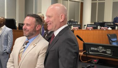 Jacksonville City Council President-designate Kevin Carrico, left, and Vice President-designate Nick Howland