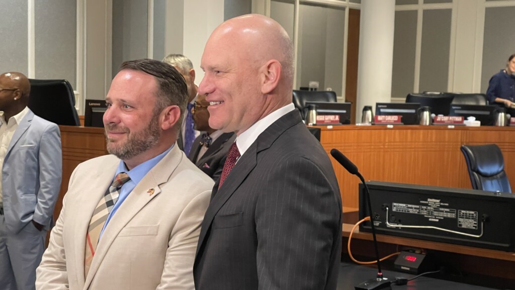 Jacksonville City Council President-designate Kevin Carrico, left, and Vice President-designate Nick Howland