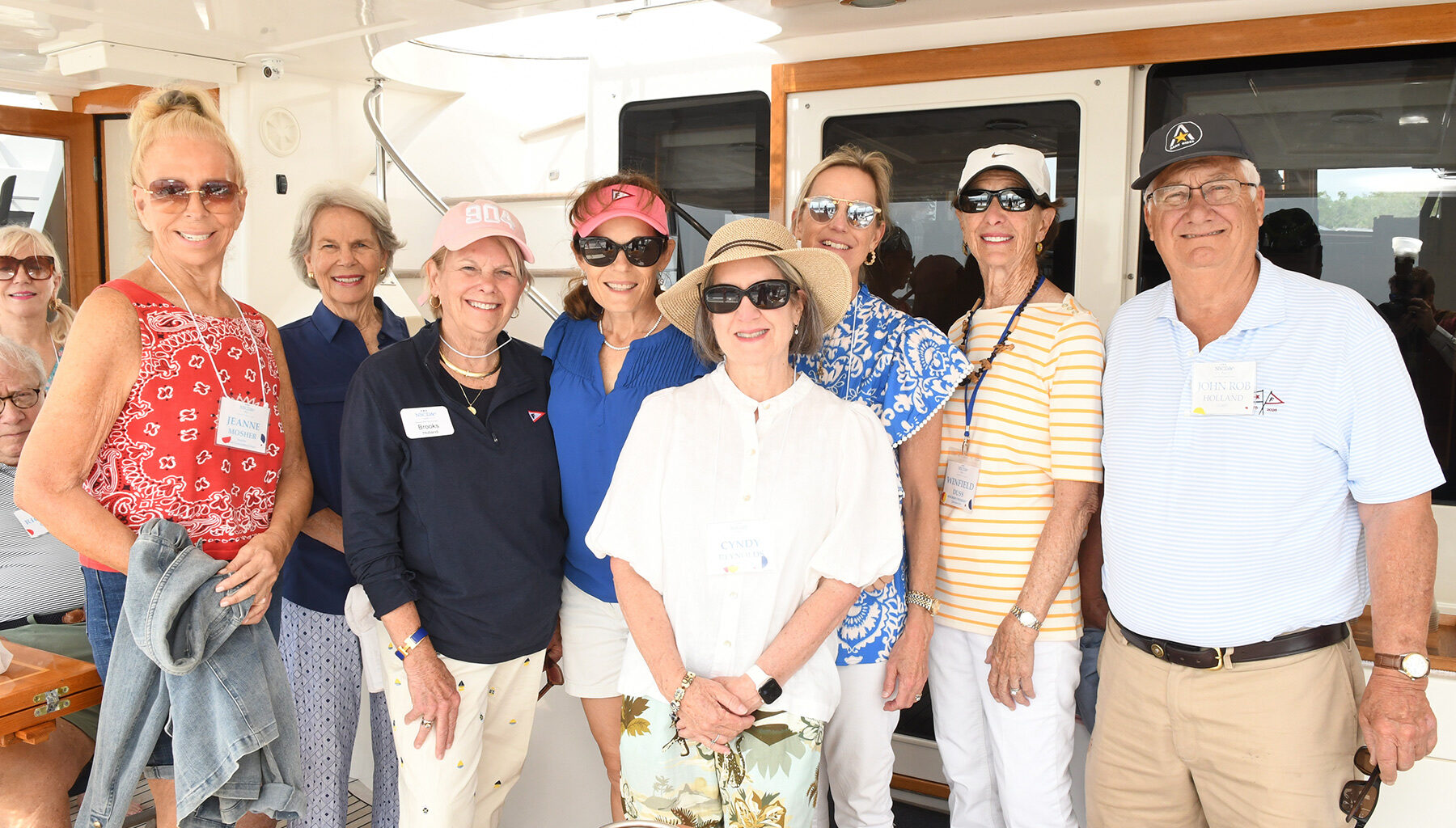 Guests Jeanne Mosher with Patty Donahoo, Brooks Holland, Michelle Schultz, Cyndy Reynolds, Stephanie Baker, Winfield Duss and John Rob Holland enjoyed a day on the St. Johns with the JCL.