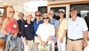 Guests Jeanne Mosher with Patty Donahoo, Brooks Holland, Michelle Schultz, Cyndy Reynolds, Stephanie Baker, Winfield Duss and John Rob Holland enjoyed a day on the St. Johns with the JCL.