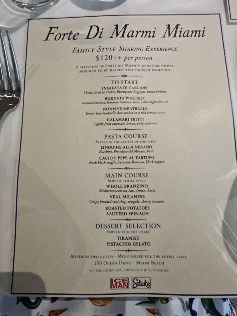 photo of the menu at Forte Di Marmi Miami