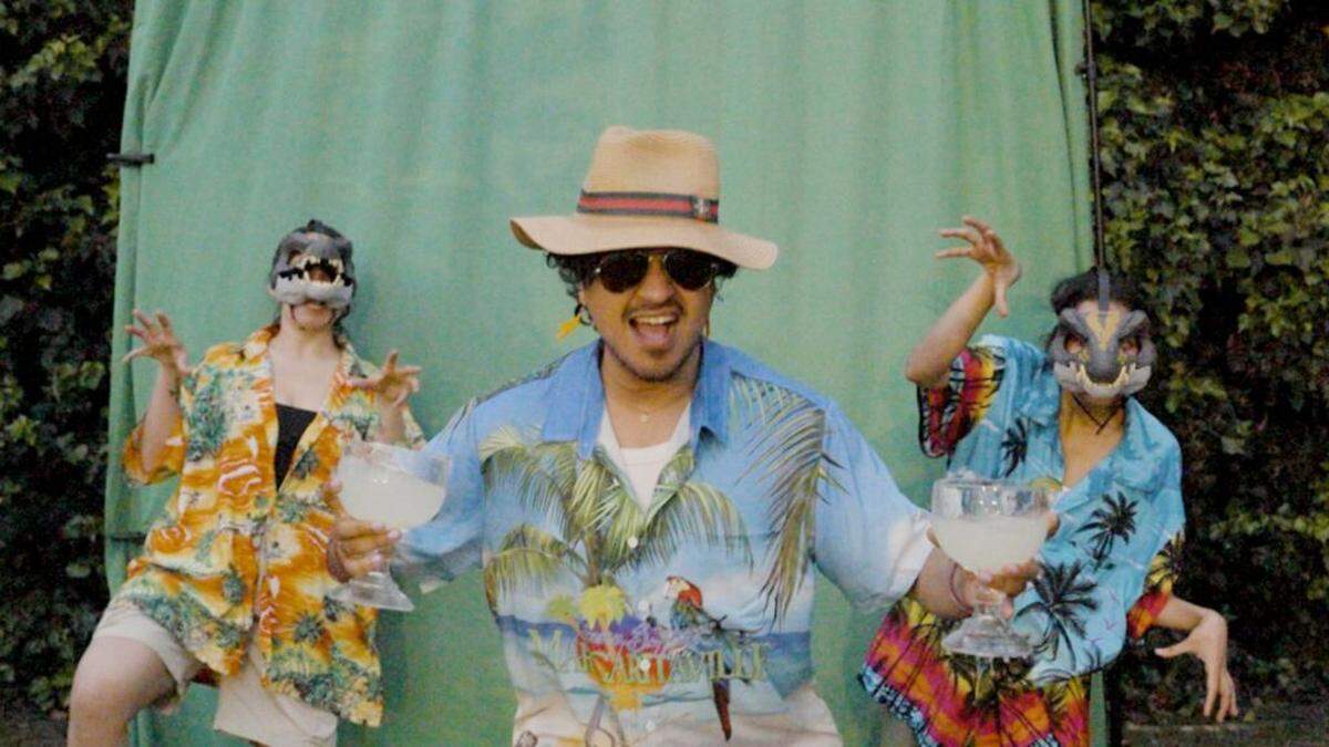 Film still of Xochitl Loco, Abhijeet “Moodzi” Mudgerikarin, and Elaina Moreno in Patty Gone’s “Lost Shaker of Salt, 2026.”