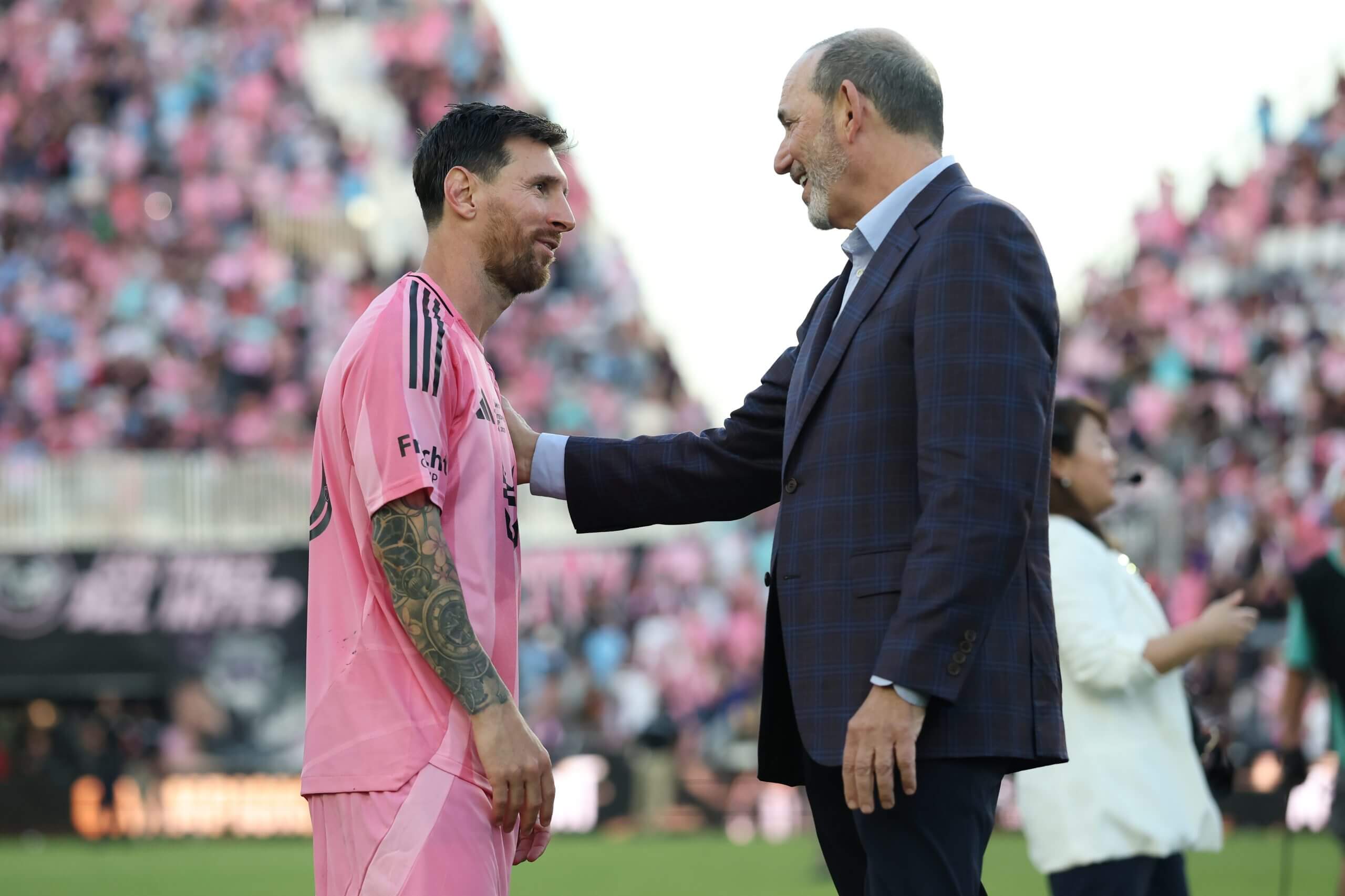 Lionel Messi and MLS commissioner Don Garber
