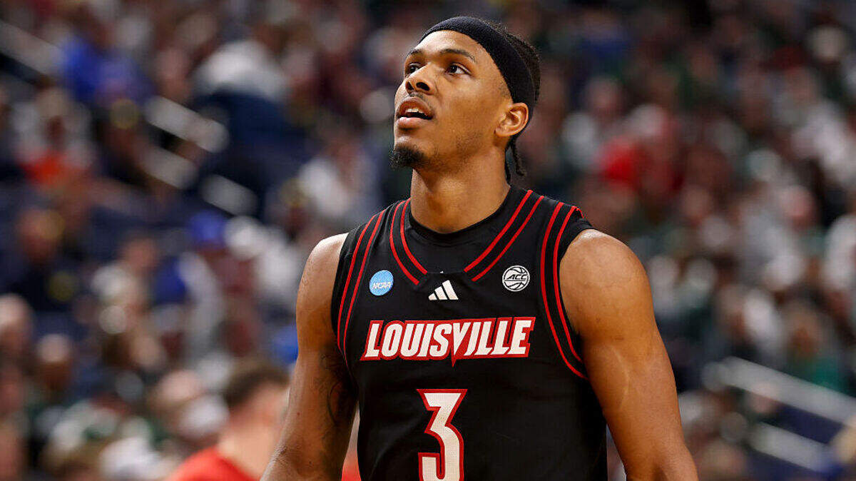 Ryan Conwell #3 of the Louisville Cardinals looks on against the Michigan State Spartans during the first half in the second round of the 2026 NCAA Men's Basketball Tournament at KeyBank Center on March 21, 2026 in Buffalo, New York. Ryan Conwell #3 of the Louisville Cardinals looks on against the Michigan State Spartans during the first half in the second round of the 2026 NCAA Men's Basketball Tournament at KeyBank Center on March 21, 2026 in Buffalo, New York.