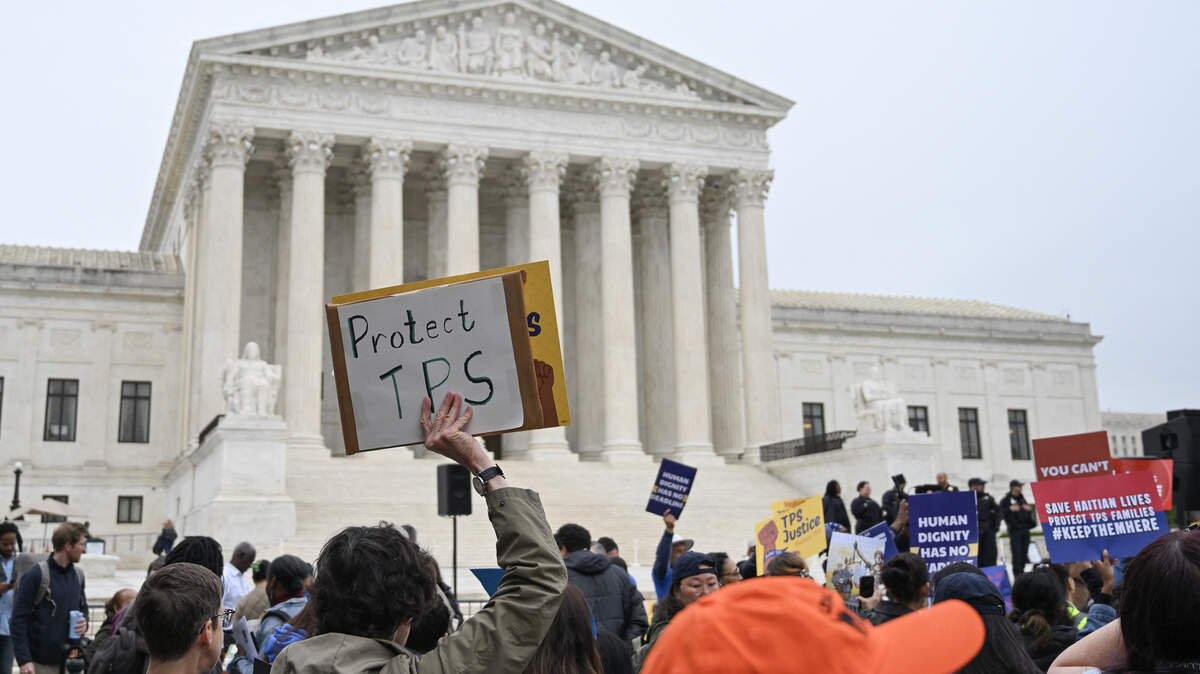 Members of the National TPS Alliance rally at the U.S. Supreme Court in Washington, D.C., on April 29, 2026. Members of the National TPS Alliance rally at the U.S. Supreme Court in Washington, D.C., on April 29, 2026.