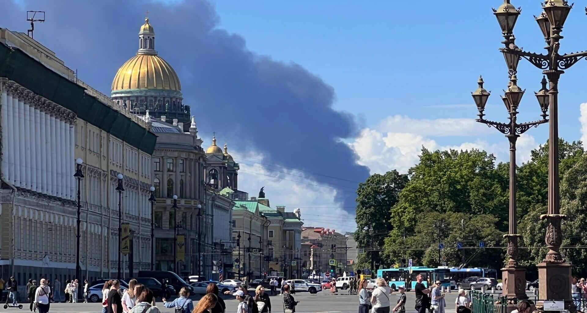 Black smoke rises following reported Ukrainian UAV attack in St. Petersburg