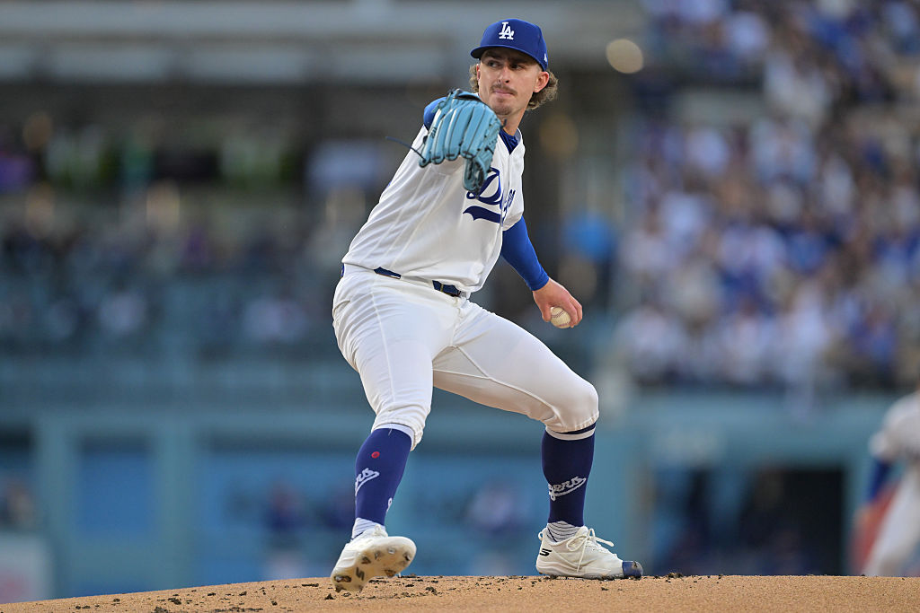 LOS ANGELES, CALIFORNIA - MAY 29: Justin Wrobleski #70 of the Los Angeles Dodgers pitches against the Philadelphia Phillies at Dodger Stadium on May 29, 2026 in Los Angeles, California. (Photo by Jayne Kamin-Oncea/Getty Images)