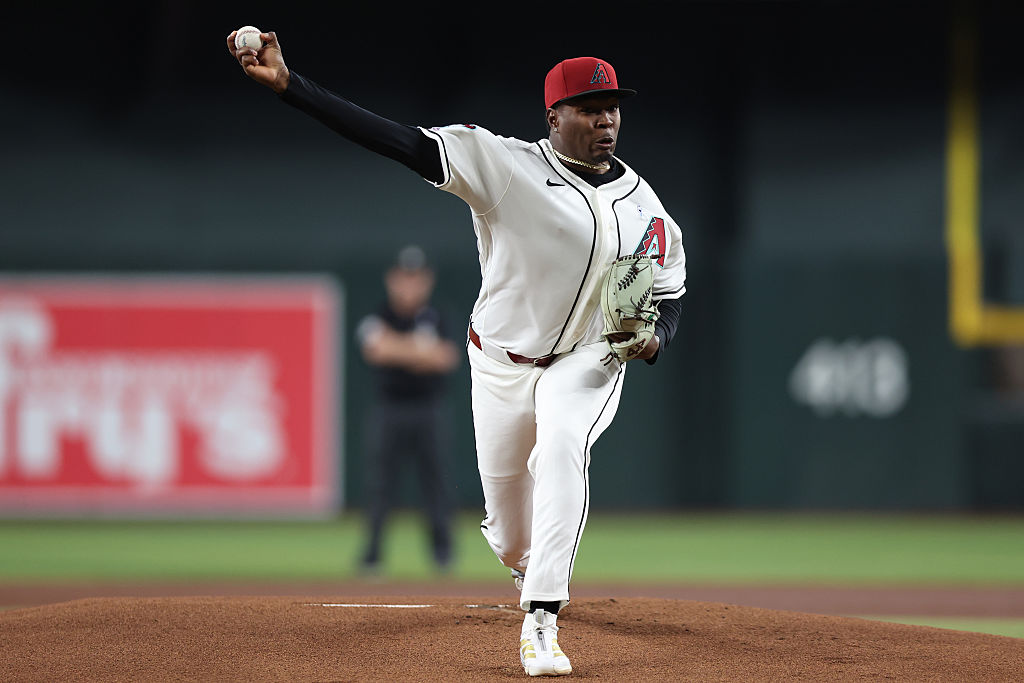 PHOENIX, ARIZONA - JUNE 21: Jose Cabrera #53 of the Arizona Diamondbacks warms up in his debut during the first inning of the MLB game against the Minnesota Twins at Chase Field on June 21, 2026 in Phoenix, Arizona. (Photo by Jeremy Chen/Getty Images)