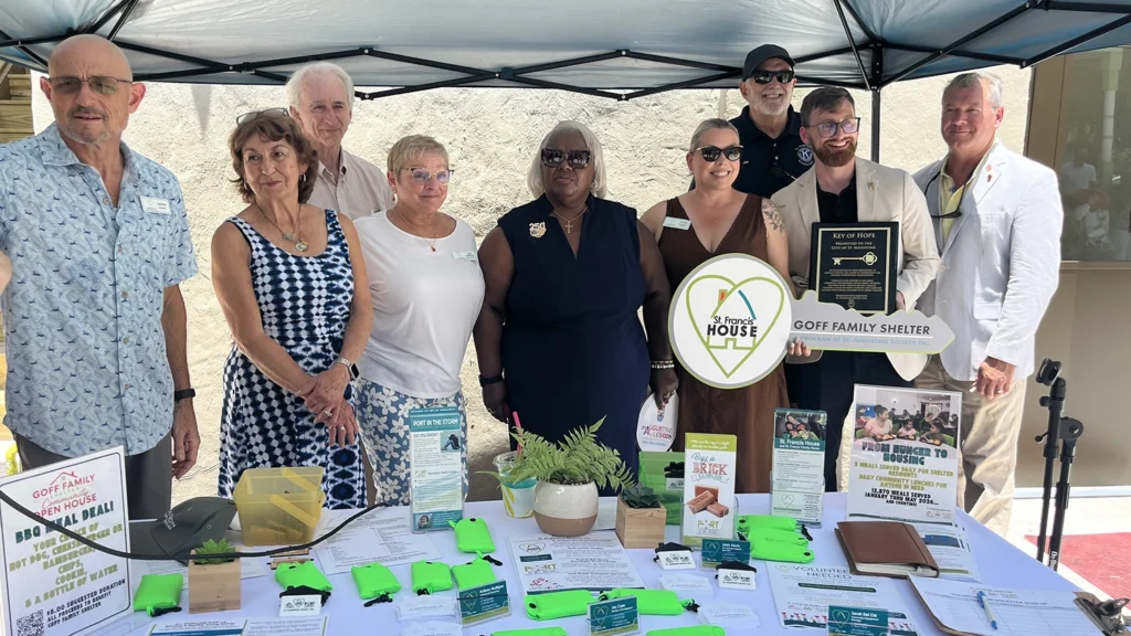 Leaders from the St. Augustine Society and St. Augustine city officials gathered recently to celebrate the grand opening of the Goff Family Shelter in Lincolnville