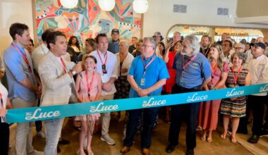 A ribbon cutting for The Luce hotel in St. Pete Beach was held on Wednesday to celebrate the re-opening of the landmark site formerly known as the Postcard Inn. (Spectrum News/Josh Rojas)