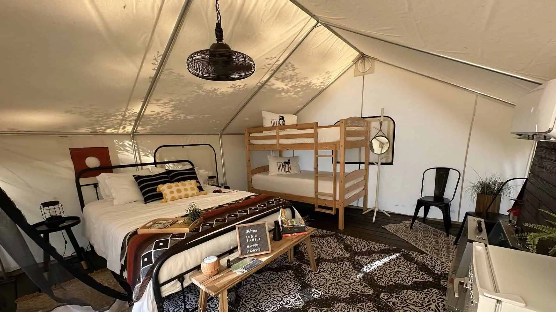 interior of a glamping tent 