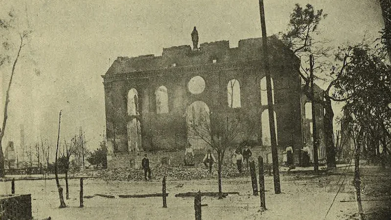 The shell of a church facade