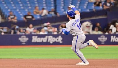 Kansas City Royals' Jac Caglianone rounds the base after his two-run home run during the fifth inning of a baseball game against the Tampa Bay Rays Tuesday, June 23, 2026, in St. Petersburg, Fla. (AP Photo/Jason Behnken)