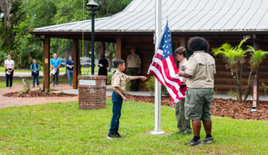 Members of Boy Scout Troop 211 raise the American flag during the dedication of the Apopka Museum's new flagpole May 30. The Eagle Scout project was completed ahead of the City of Apopka and Apopka Historical Society's America’s 250 celebration Wednesday, July 1, which will kick off Apopka's observance of the nation's 250th anniversary. 