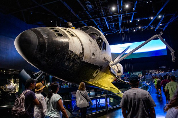 Space Shuttle Atlantis is on display at Kennedy Space Center Visitor Complex. (Patrick Connolly/Orlando Sentinel)