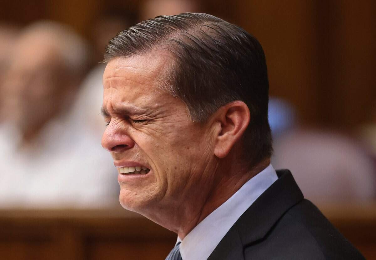 George Pino breaks down into tears as attorneys deliver opening statements in his trial on Monday, June 8, 2026. Pino is charged with vessel homicide and manslaughter in connection to a Sept. 4, 2022, boat crash that killed 17-year-old Lucy Fernandez.