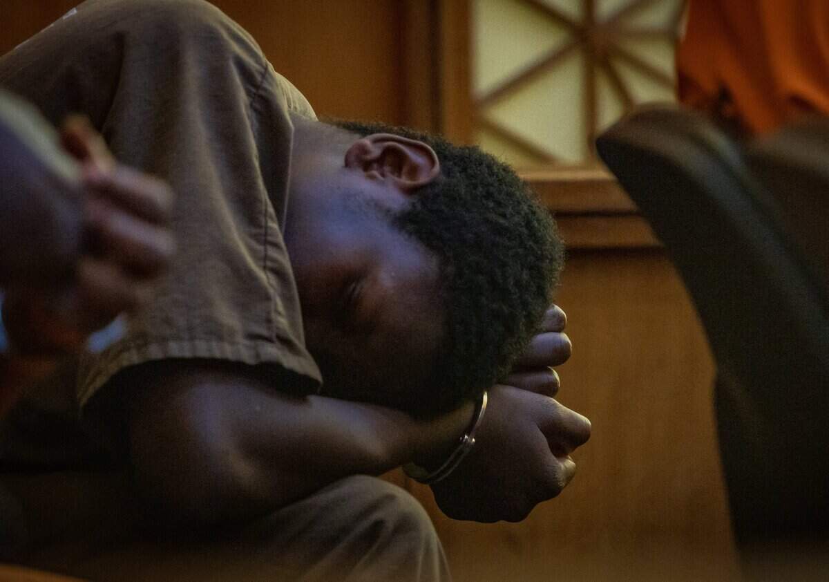 Defendant Xavier Tyson, 15, who is charged as an adult in the rape of a 12-year-old girl in Overtown, reacts during a bond hearing in front of Judge Richard Hersch, at Courtroom 4-8 at the Richard E. Gerstein Justice Building, on Friday, June 26, 2026.